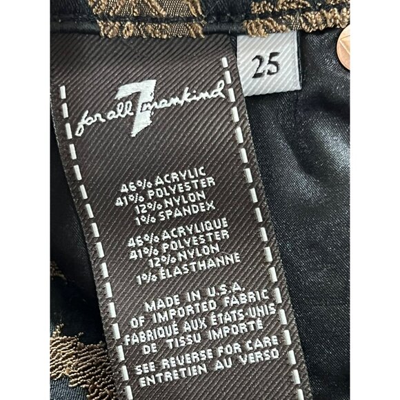 7 For All Mankind Metallic Gold & Black Damask Skinny Jeans Size 25 Acrylic Blen - Picture 5 of 11